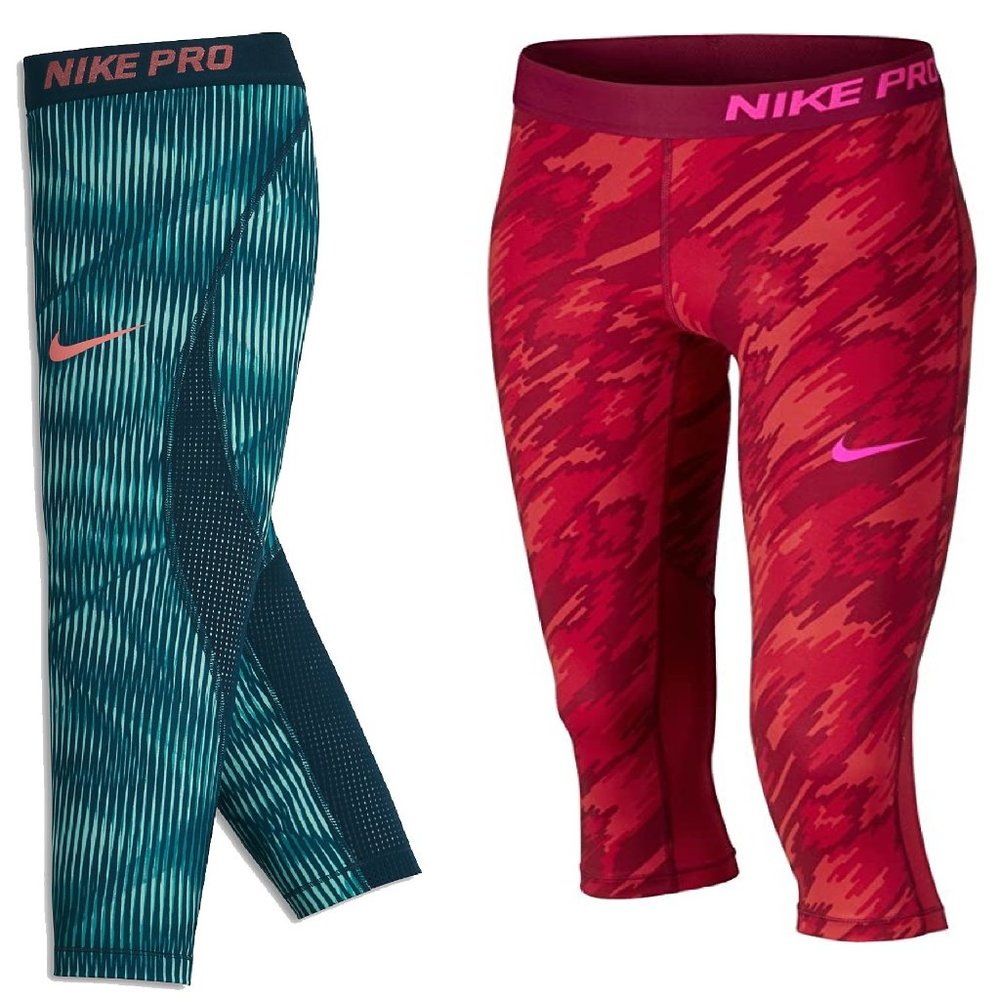 Nike Girls Tight Dri-fit Size Medium Capri Leggings Green Red NEW